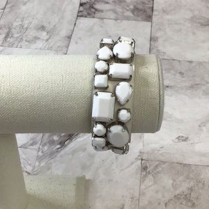 White jewel studded leather cuff bracelet